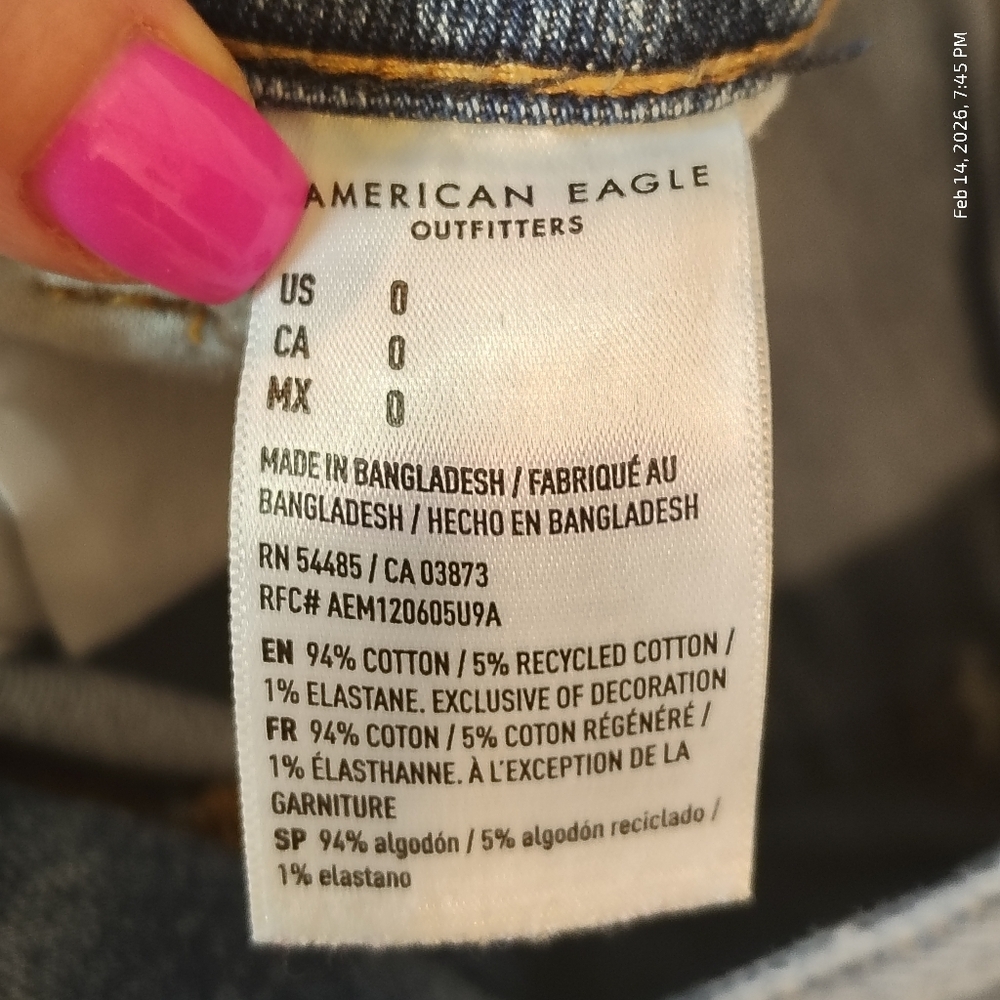 American Eagle Jean Shorts Womens SZ 0 Blue Cuffed High Rise 90s Festival Hippie - Picture 3 of 5